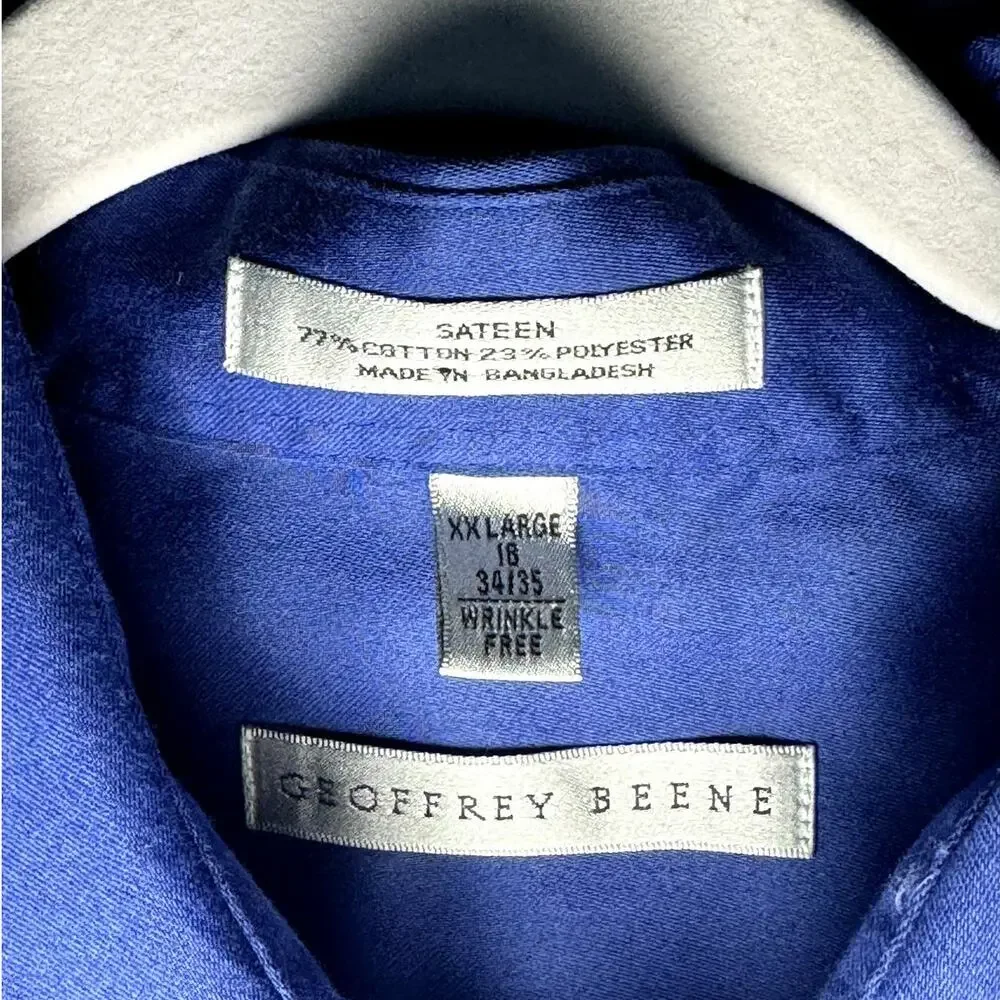 Geoffrey Beene Royal Blue Sateen Stiff Collar Long Sleeve Button Down Shirt XXL - Picture 6 of 10